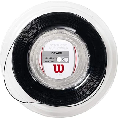 Image of Wilson Unisex Tennis Racket Synthetic Gut Power 16 String Reel Black Size 16G 200 m, Black, m UK