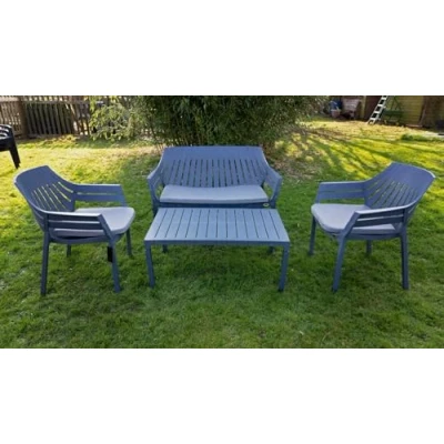 Image of 4pcs Garden Patio Bistro Coffee Sofa Set 2 Chairs Table Grey Plastic Outdoor