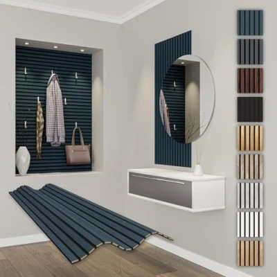 Image of HEXIM Acoustic Panels, 118 x 60 cm, Flexible Slat Wall, Wood MDF Wall Cladding, Interior Decoration, Soundproofing (1 Panel / 0.708 m² Ocean APF04)