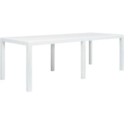 Image of vidaXL White Plastic Garden Table with Rattan Look Design Durable and Weatherproof Outdoor Dining Furniture for Patio, or Campsite