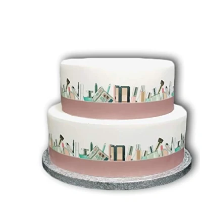 Image of Top That Edible Decor Sheet Make Up Cosmetics Themed Border Ribbon Perfect for Larger cakes Easy to Use