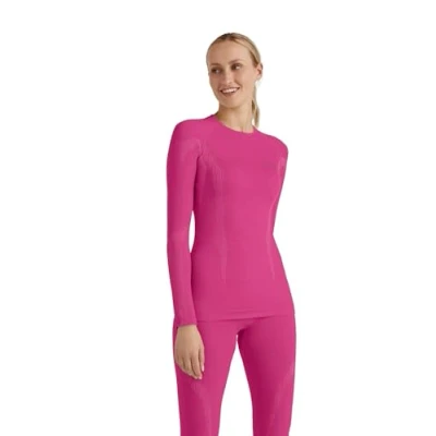 Image of FALKE Women&#039;s Wool Tech Round Neck W L/S SH Functional Yarn Quick Dry 1 Piece Base Layer Top, Purple (Radiant Orchid 8692), S