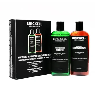 Image of Brickell Men’s Daily Revitalizing Hair Care Routine, Mint and Tea Tree Oil Shampoo, Strength Volume Enhancing Conditioner, Natural Organic