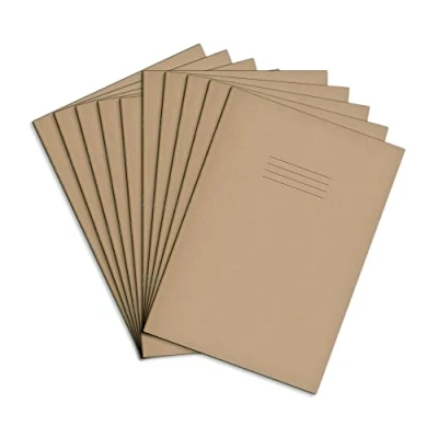 Image of Rhino A4 Exercise Books, 80 Page / 8mm Lined with Margin Paper Notebook, 10 Pack, Office &amp; School Stationery Supplies, Buff