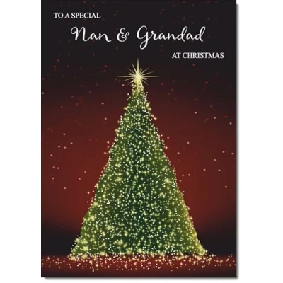 Image of doodlecards Nan and Grandad Christmas Card Green Tree Medium Size for &amp; with Plain Envelope