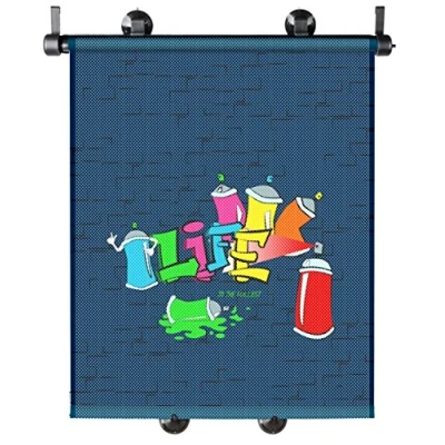 Image of Walser Sun Blind Set Graffiti, 2 Pieces Visor Car Boys, Protection Side Window, Universal UV Children, 43 x 52 cm, Blue