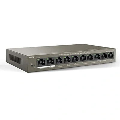 Image of Tenda TEF1110P 8 63W PoE Switch 10 Port/100M Ethernet Network Switch, Hub, Ports up to 30 W for each Port and 58 all Ports, 6 kV Lightenning Protection, Plug Play