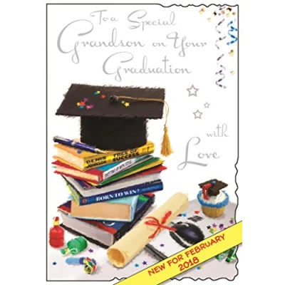 Image of Jonny Javelin Illustrated Grandson Graduation Card (JJ3575) of From The Velvet Range Embossed With A Silver Foil Finish