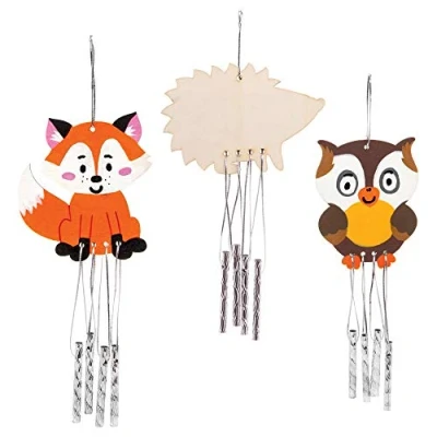 Image of Baker Ross AW877 Woodland Animal Wooden Windchimes, Arts and Crafts for Kids (Pack of 4)