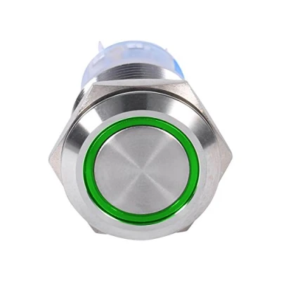 Image of 19mm 12V 24V Push Button Switch LED Self Locking Waterproof Latching On Off Mental Round(Green)