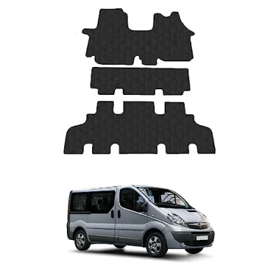 Image of Rubber Floor Mats for the Vauxhall Vivaro (2001 2014) [Only suitable factory Minibus model] Custom Van Accessory Tailored fit Heavy Duty, Waterproof &amp; Anti Slip Work with Clips