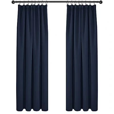 Image of Deconovo Window Treatment Super Soft Thermal Insulated Pencil Pleat Blackout Curtains for Children 66 x 90 Inch Navy Blue Two Panels