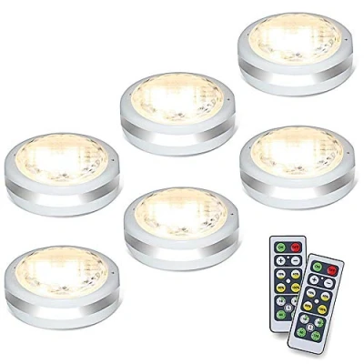Image of Under Cupboard Lights, Cabinet Kitchen LED Battery Operated Stick on Lights for Stair Wardrobe, Puck Light with Remote (Natural White)