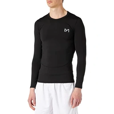 Image of MEETYOO Men&#039;s MenÂ’s Compression Base Layer Top Long Sleeve T shirt Sports Gear Fitness Tights for Running Gy Shirt, Black, M UK