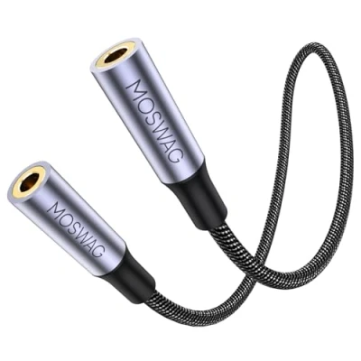 Image of MOSWAG 3.5mm Female to Aux Connector, TRRS 4 Pole Extension Stereo Coupler Plug Adapter Audio Cable for Laptops, Desktop, PCs, Guitars, DVDs, Mixers, Speakers, Power Amplifiers