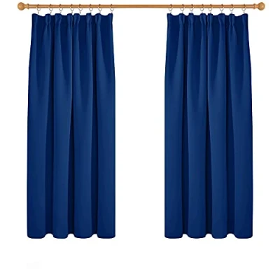 Image of Deconovo Solid Pencil Pleat Curtains Thermal Insulated Tape Top Blackout for Boys Room 66 x 54 Blue Two Panels
