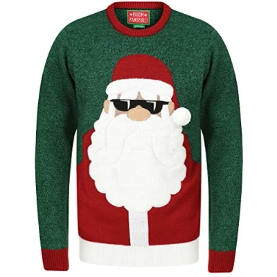 Image of Tokyo Laundry Santa Sunglasses Novelty Christmas Jumper with Faux Fur Applique in Green Merry S