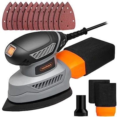 Image of VonHaus Detail Sander 130W Electric for Wood with Dust Collector, 12PCS Sandpaper 13000RPM Compact Palm Ideal Tight Space Sanding, Home Improvement Ergonomic Design Hand
