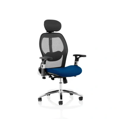 Image of Sanderson II Upholstered Seat Only Stevia Blue Mesh Back Chair