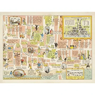 Image of Artery8 Map Sayer 1948 Brighton Brighthelmstone Large Wall Art Poster Print Thick Paper 18X24 Inch