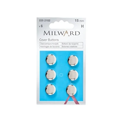 Image of Milward 15 mm 6 Piece Cover Buttons, Silver