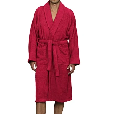 Image of Superior Unisex Egyptian Terry Cotton Small Bath Robe, Burgundy, Long Staple Combed