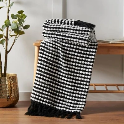 Image of Catherine Lansfield Stab Stitch 125x150 cm Blanket Throw Black