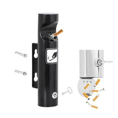 Image of CukYi Wall Mounted Ashtray Outside Pub Garden Office Lockable Cigarette Bin Outdoor Ash Stainless Steel Tray