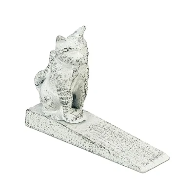 Image of Relaxdays Doorstop Wedge, Cast Iron, Vintage Look, Cat Figure, Draft Buffer Floor, Indoor &amp; Outdoor, 11x15x4 cm, White