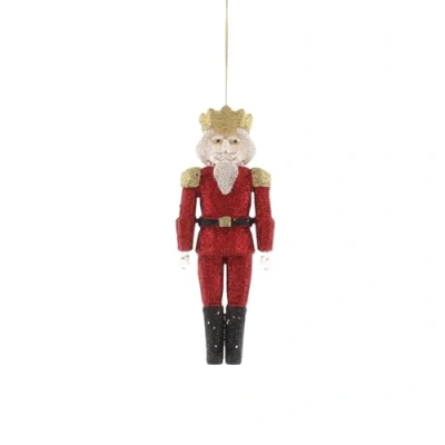 Image of Festive Productions Christmas Hanging Red Glitter Nutcracker Tree Decoration Xmas Décor 14cm