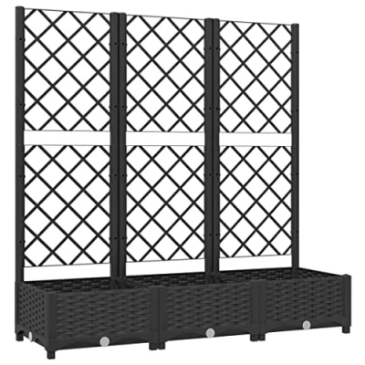 Image of vidaXL Durable Garden Planter with Trellis Weather resistant Black Polypropylene Ideal for Climbing Plants, Tomatoes, Peas, and Roses Easy to Assemble