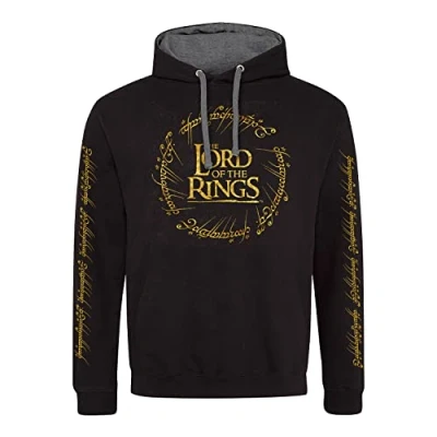 Image of Lord of the Rings Gold Foil Logo Adults Black Hoodie Medium