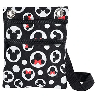 Image of Disney Passport Crossbody Bag Mickey &amp; Minnie Icon Print Travel Black