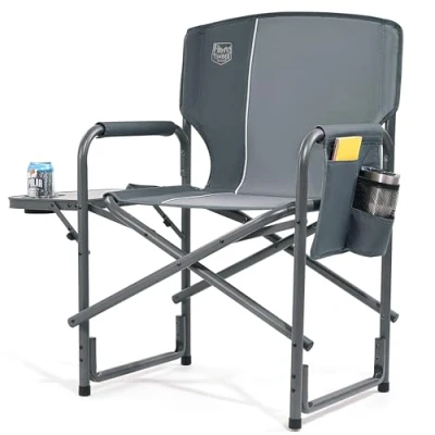 Image of TIMBER RIDGE Camping Chairs for Adults Heavy Duty, Oversize Directors Folding, 180kg Capacity Aluminum Outdoor Chair with Side Table, Portable Garden Fishing Festival BBQ Grey