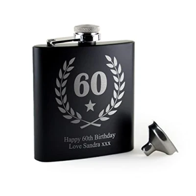 Image of The Gift Experience Personalised 60th Birthday Black Hip Flask