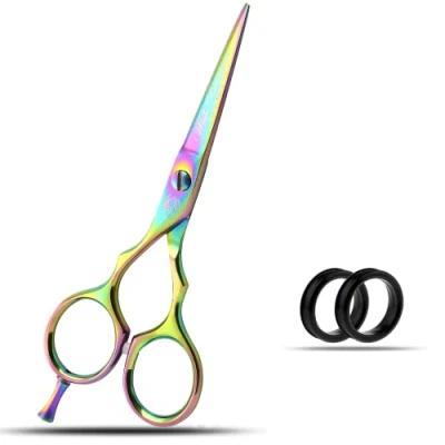 Image of 5&quot; Hairdresser Scissors, Professional Hair Scissors Hairdressing for Salon, Barbers or Home Use, Light and Sharp (5&quot; Left Handed Rainbow)