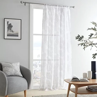 Image of Fusion Single Net Curtain for Windows W55 x L48 (140 122cm) Voile Bedroom/Living Room Leaf/Fern Matteo Collection, Grey