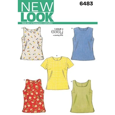 Image of New Look Sewing Pattern 6483: Misses Tops, Size A, Silk, White, A (6 8 10 12 14 16)