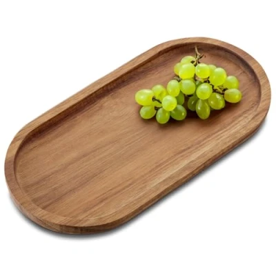 Image of COM FOUR® tray made of acacia wood elongated decorative board serving for table decoration wooden shelf plate snacks, cheese, sausage (1 piece oval)