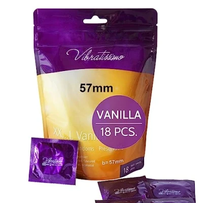 Image of VIBRATISSIMO XXL Vanilla Condoms 18 Pack I Premium with Aroma for Men Flavored Thin Wall Thickness &amp; Aromatized Feel w=57mm