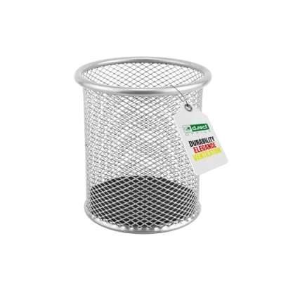 Image of D.RECT Metal Pen Holder Round Wire Mesh Multifunctional Cup for Ballpoint Diameter 91 mm Silver Colours, 110484