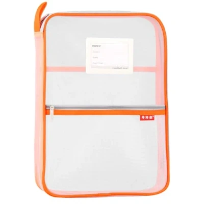 Image of Mesh Document Bag Nylon File Zip Travel A4 Student Homework Office Supplies Orange