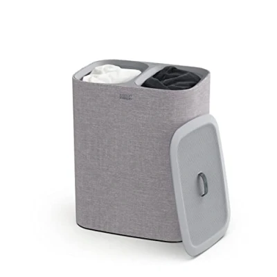 Image of Joseph Tota 90 litre Laundry Separation Basket with lid, 2 Removable Washing Bags Handles Grey