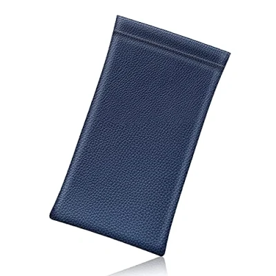Image of Fintie Eyeglasses Pouch with Cleaning Cloth, Portable Squeeze Top Vegan Leather Soft Glasses Case Anti Scratch Sunglasses Bag, Navy Blue, Medium