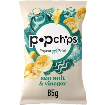 Image of popchips Sea Salt and Vinegar Popped Potato Chips, 85 grams (Multipack BOX of 8) not Fried, No Artificial Flavours or colours, Suitable for Vegans