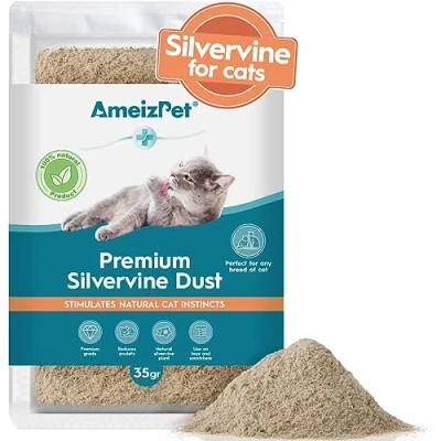 Image of AmeizPet Silvervine Dust for Cats, Catnip Alternative Training &amp; Play, Cat Kitten Behaviour 35g (0.08 Oz)