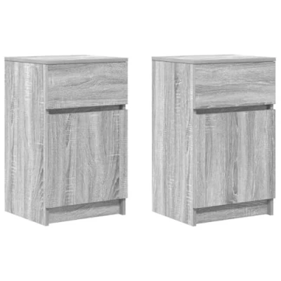 Image of vidaXL Bedside Cabinets/Nightstands Engineered Wood, Grey Sonoma, 39x35x65 cm Bedroom Furniture