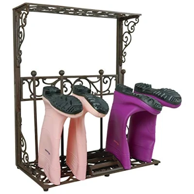 Image of Woodside Cast Iron Boot Rack Organizer Storage Shoe Wellington Holder Scraper