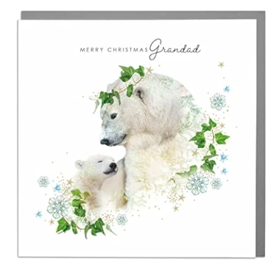 Image of Grandad Merry Christmas Polar Bear And Cub Card with Grey Envelope by Lola Design
