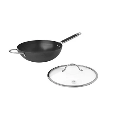 Image of Kuhn Rikon Essential Wok with Glass Lid, Iron, Black, 32 cm
